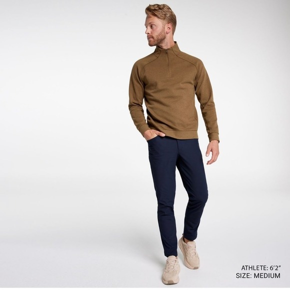 New VRST Mens Quarter Zip Pullover Textured Brown Mock Neck Long Sleeve Top $78 - Picture 2 of 12